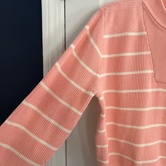 Lands' End Henley Striped Sweater Peach Pink Women Sz L 80s 90s Vintage - Picture 5 of 8